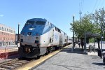 P42DC # 96 pushing on the rear of the Southbound Amtrak Downeaster out of Haverhill Station